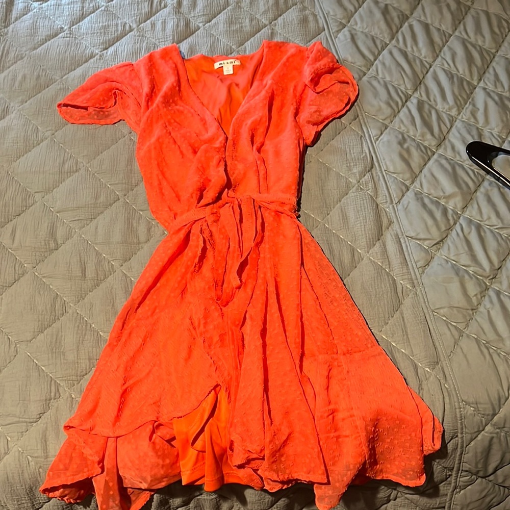 Orange wrap around tie dress